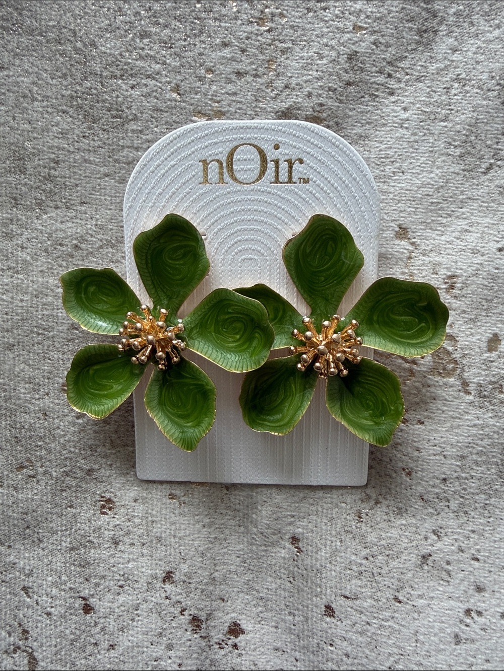 nOir Jewelry Green Flower Cluster Earrings with Gold Accents